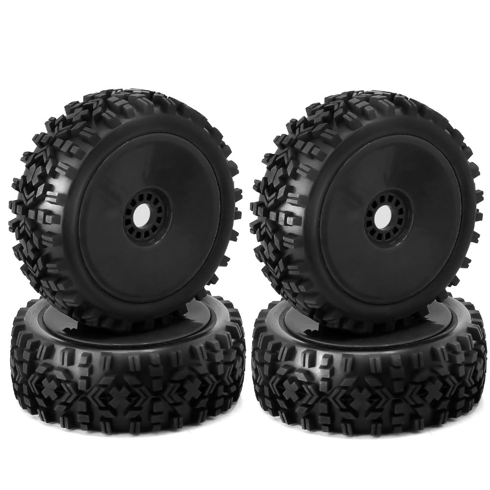 Chanmoo 1/8 RC Off Road Tires and Hard Plastic Wheels 17mm Hex Rubber Buggy Tyres OD 4.65" for 1:8 Scale Buggy Car HSP Kyosho MP10 VRX HPI Hobao ARRMA Typhon 6S BLX Talion Traxxas Redcat 4PCS (Black)