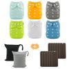 ALVABABY 6 Pack Baby Cloth Diapers with 12 pcs 5-Layer Rayon Charcoal Bamboo Inserts and 2pcs Wet Dry Bags view 1