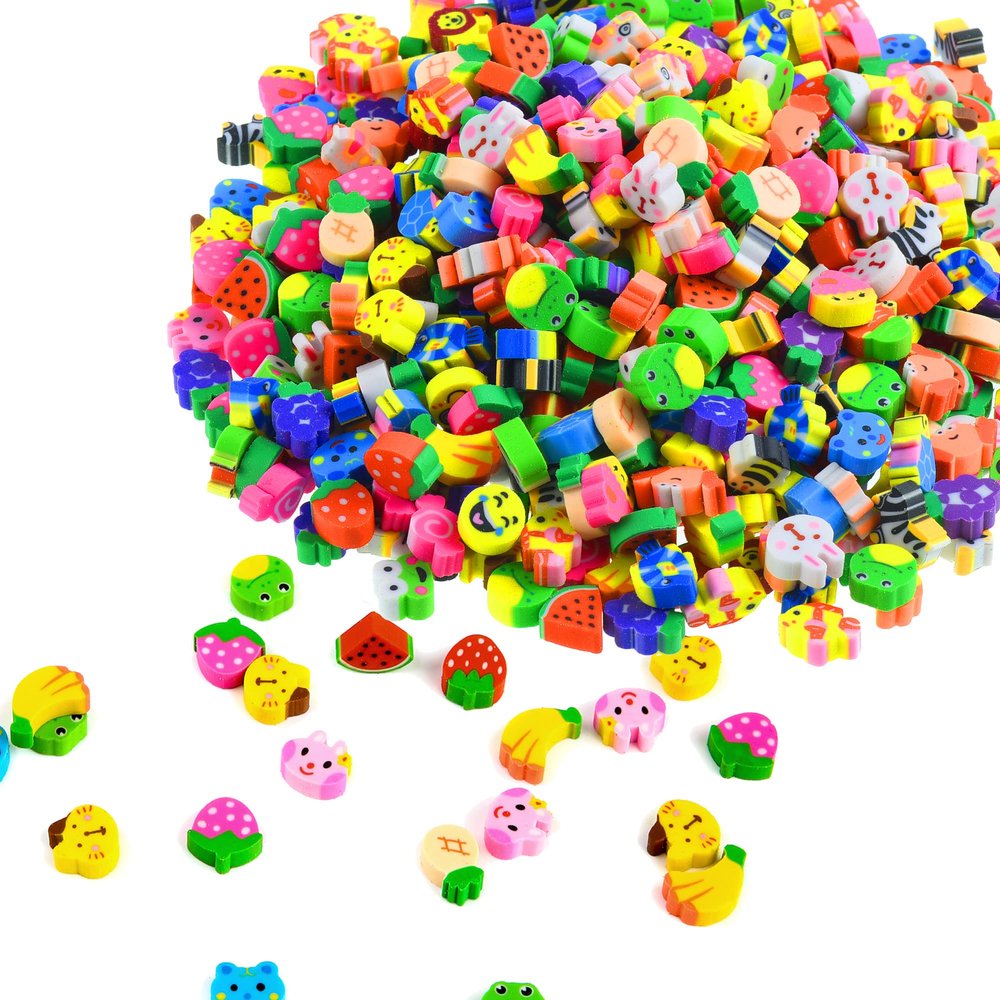 400PCS Mini Fun Erasers for Kids Bulk,Cute Assorted Novelty Pencil Erasers Desk Pets for Kids Party Favors School Student Prizes Gift (400Fruit&Animal)