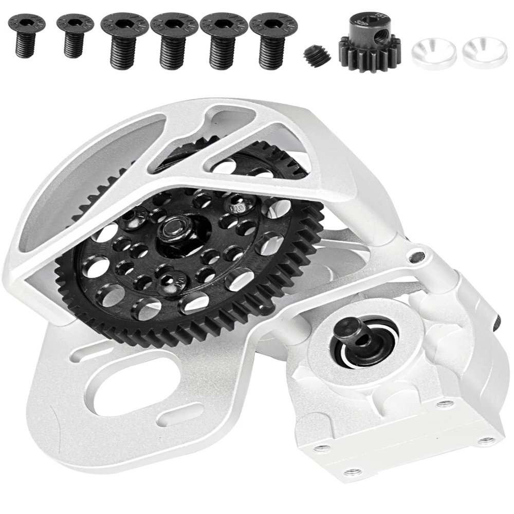 RCHuiWow RC Aluminum Transmission Gearbox Upgrades Part for 1/10 Axia1 SCX10, SCX10 II 90046 90047 Wraith,AX10 RC Crawler car,Alloy Center Transmission Gearbox,Silver