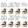 Rsstarxi 24 Pack 50th Birthday Cupcake Toppers Glitter Hello Cheers to 50 Cupcake Topper 50 Fabulous Fifty Cupcake Picks for Happy 50th Birthday Wedding Anniversary Party Cake Decorations Silver view 1