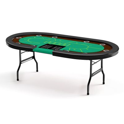 Premium 10 Player Foldable Poker Table with Cup Holders, 84" Portable Texas Holdem Poker Table with Chip Tray, Folding Casino Leisure Card Board Game Table with Padded Rails, Stylish Green