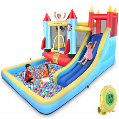 AKEYDIY Bounce House,Inflatable Bounce Castle with Blower for Kids 3-10,Outdoor/Indoor Bouncy House Water Park for Backyard with 2 Splash Slides,Climbing Wall,Ball Pit,Jumping Area (146" x 132" x 81")