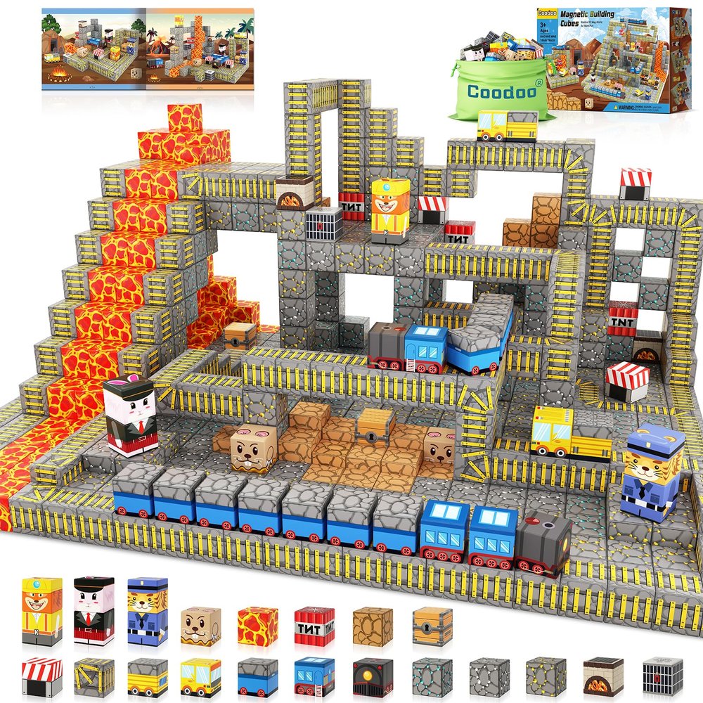 Coodoo Magnetic Blocks - Build Mine Magnet World Mine Train Track Set, Magnetic Building Blocks Toddler Toys STEM Sensory Outdoor Toys for 3+ Year Old Boys & Girls, Kids Toy for Ages 4-6 6-8 5-7