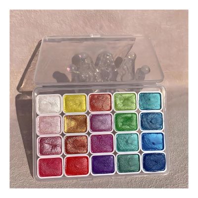 20 Colors Shimmer Metallic Watercolor Paint Set for Artist, Pearlescent Solid Watercolor Painting Set, Blendable Colors, Travel Art Drawing Supplies, Suitable for Beginners Enthusiasts (A-1ml)