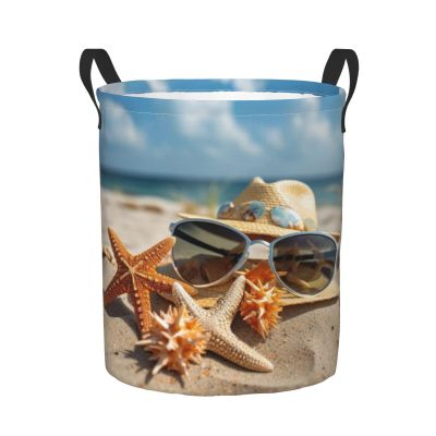 Foruidea Starfish Shells Flip-Flops Hat And Sunglasses Laundry Basket,Laundry Hamper,Collapsible Storage Bin, Oxford Fabric Clothes Baskets,Nursery Hamper For Home,Office,Dorm,Gift Basket