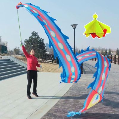 Kunovo Dragon Poi Phoenix Feather Dance Dragon Poi, Square Fitness Dragon Spinning Ribbons with Weighted Ball Travel Bag, Washable Wulong Dragon Flowy Streamer (Color : Blue, Size : 12 m (39 ft))