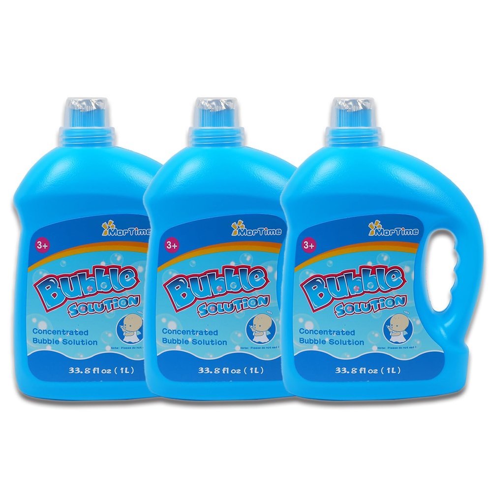 MorTime 3 Bottles Bubble Solution Refills, 3 L/101 OZ (up to 7.5 Gallon) Concentrated Bubble Solution Refill for Bubble Wands, Bubble Machines and Blowers