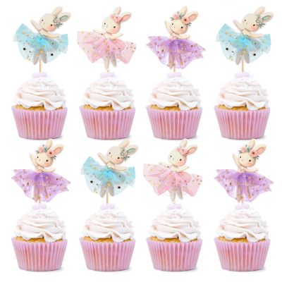 30 PCS Easter Cupcake topper Bunny Cupcake Toppers Easter Egg Cupcake Topper Rabbit Party Cake Topper Decorations (Brown) (Style 4)