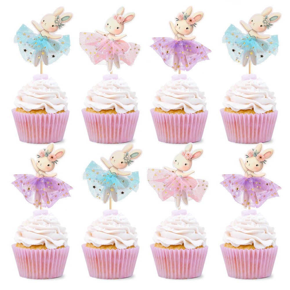 30 PCS Easter Cupcake topper Bunny Cupcake Toppers Easter Egg Cupcake Topper Rabbit Party Cake Topper Decorations (Brown) (Style 4)