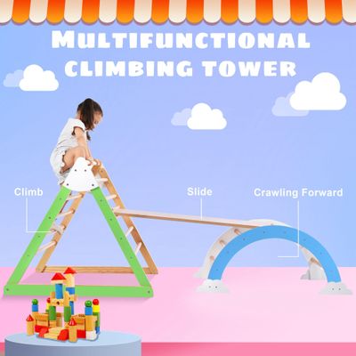 SPOFLYINN Kids Climbing Triangle Toys Indoor Arc Climber Jungle with Ramp Arch Toy Rocker Reversible Multifunction Playset for Boys Gi