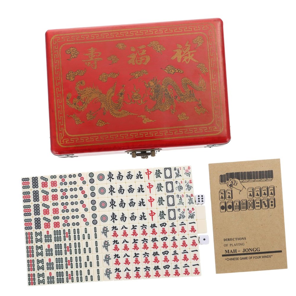 Abaodam 1set Portable Mahjong Game Set Carry Box for Travel Compact Standard Tiles for Home and Entertainment Activities