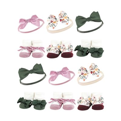 Hudson Baby Girls 12Pc Headband and Socks Giftset, Fall Botanical, One Size