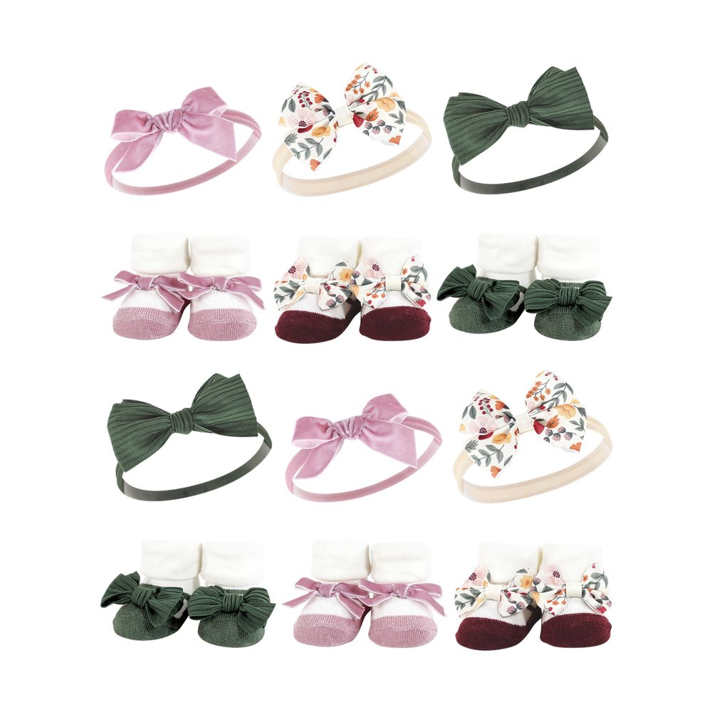 Hudson Baby Girls 12Pc Headband and Socks Giftset, Fall Botanical, One Size