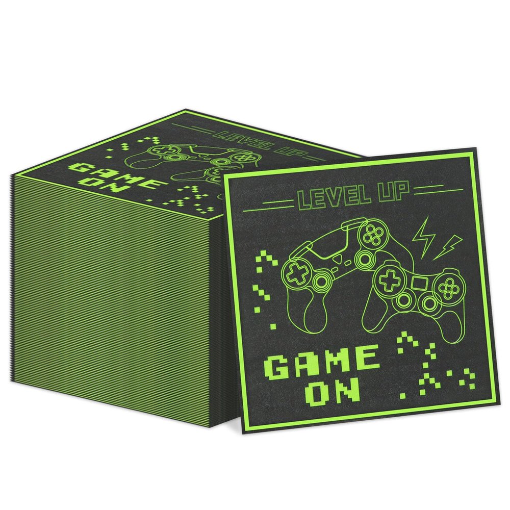 100Pcs Game On Napkins, Disposable Level Up Napkins, Gaming Paper Party Napkins, Game Party Napkins for for Boys Game On Birthday Party Supplies, 13 x 13 Inches