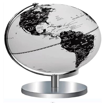 ATMRC World Globe Elegant Classic Newest with Chrome Metal Base Stand Black and White Globe Lighting Led World Globe for Home Office Classroom
