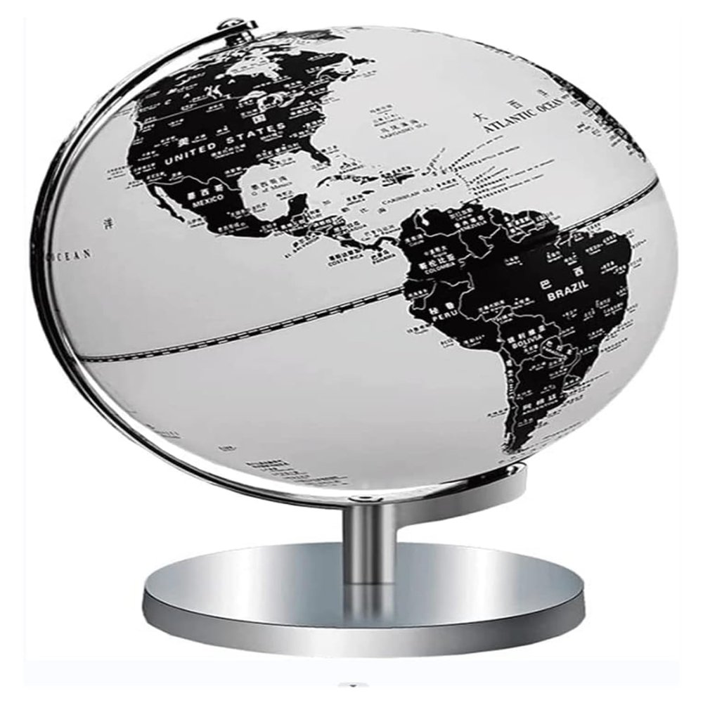 ATMRC World Globe Elegant Classic Newest with Chrome Metal Base Stand Black and White Globe Lighting Led World Globe for Home Office Classroom