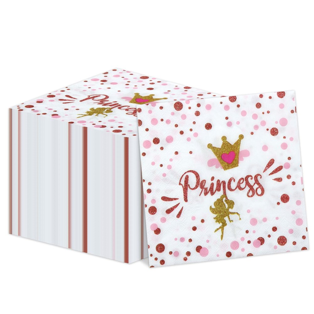 100 Pcs Pink Castle Napkins, Disposable Princess Napkins, Castle Decorations - 13 x 13 Inches