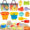 Beach Sand Toys for Kids with 2 Collapsible Beach Sand Buckets, Big Size Sand Molds, 2 Mesh Shell Bags, Shovels Toy Set Summer Travel Beach Essentials Sandbox Outdoor Toys for Toddler Ages 3-10 view 1