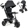 BABY JOY Tricycle, 6 in 1 Trike for Toddler w/Reversible Seat, Adjustable Canopy & Parent Handle, 5-Point Safety Belt, PU Wheels and Storage Basket, Push Tricycle for 9-60 Months (Black) view 1