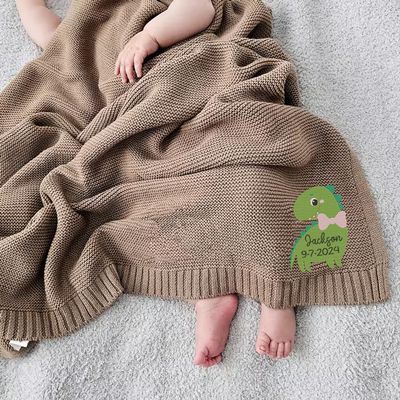Luxury Personalized Embroidered Knit Baby Blanket, Baby Name Blanket, Cute Dinosaur Blanket for Baby, Newborn Baby Gift, New Mom Gifts