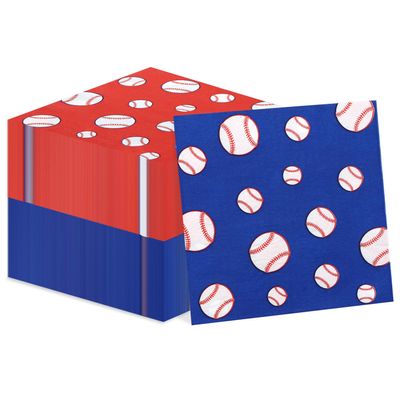 100Pcs Baseball Napkins, Disposable Baseball Paper Napkins, Picnic Napkins for Sports Fans Kid Adult Birthday Party Supplies, 13 x 13 Inches