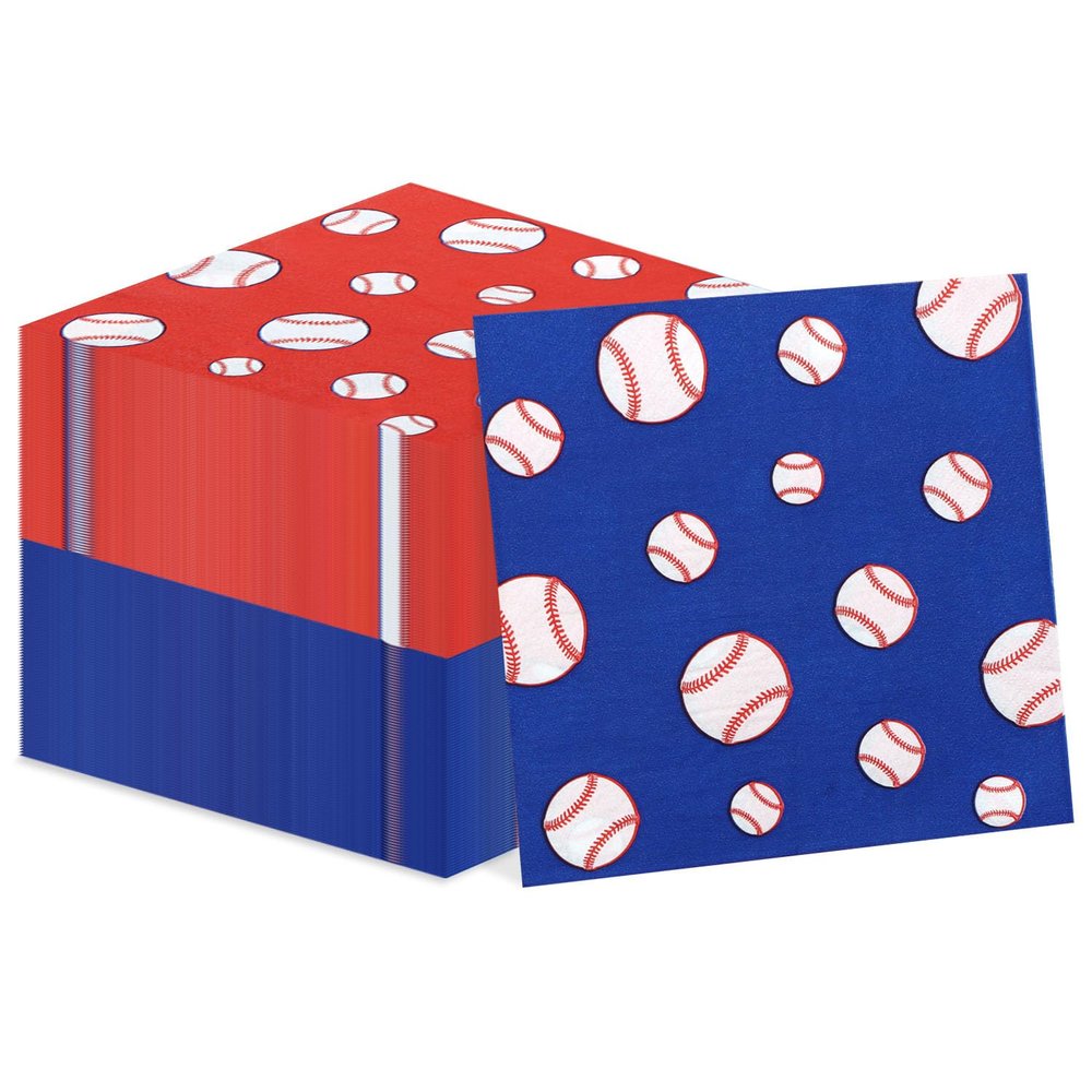 100Pcs Baseball Napkins, Disposable Baseball Paper Napkins, Picnic Napkins for Sports Fans Kid Adult Birthday Party Supplies, 13 x 13 Inches