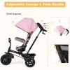 BABY JOY Tricycle, 6 in 1 Trike for Toddler w/Reversible Seat, Adjustable Canopy & Parent Handle, 5-Point Safety Belt, PU Wheels and Storage Basket, Push Tricycle for 9-60 Months (Pink) view 3