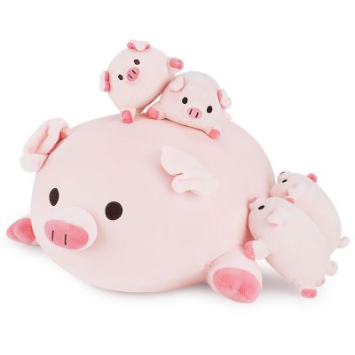 Achwishap 5PCS Pig Family,Pig Stuffed Animal Mommy with 4 Pig Babies Plush,Cute Pig Plush Pillow Cushion Doll,Kawaii Pig Plush Toy Hugging Pillow for Kid Birthday Gift Adult Valentines(16 Pig Family)