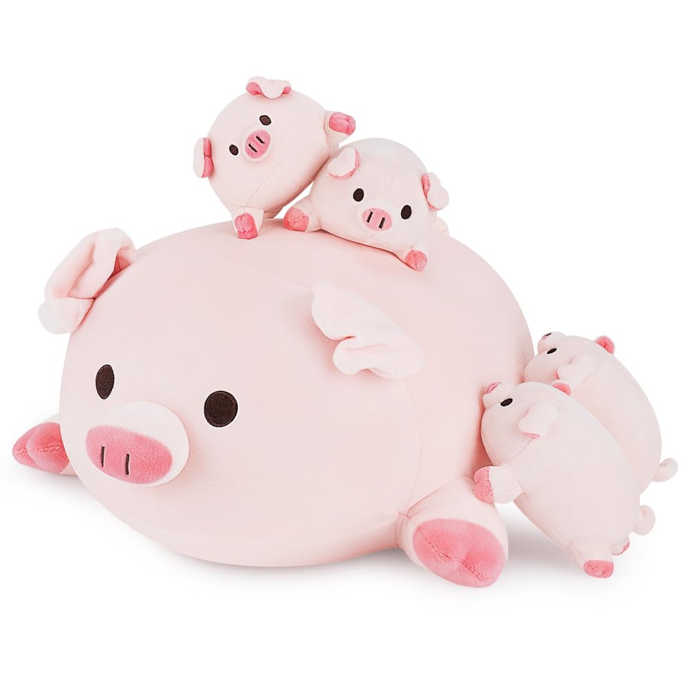 Achwishap 5PCS Pig Family,Pig Stuffed Animal Mommy with 4 Pig Babies Plush,Cute Pig Plush Pillow Cushion Doll,Kawaii Pig Plush Toy Hugging Pillow for Kid Birthday Gift Adult Valentines(16 Pig Family)