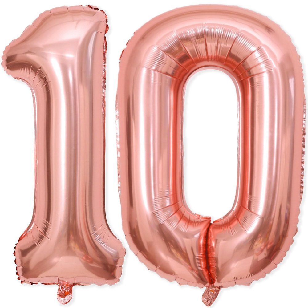 10 Balloon Number, 40 Inch Rose Gold Foil Balloons Giant Jumbo Helium Number 10 Balloons for Girls 10th Birthday Decorations Anniversary Events Party Decorations (Rose Gold)
