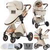 2 in 1 Baby Stroller Convertible Reversible Standard Pram Portable Pushchair Infant Buggy Baby Carriage Foldable High Landscape Pram for Toddler Newborn (225 Creamy White) view 1