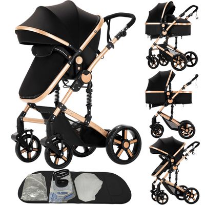 2 in 1 Baby Stroller Convertible Reversible Standard Pram Portable Pushchair Infant Buggy Baby Carriage Foldable High Landscape Pram for Toddler Newborn (2US588-BG)