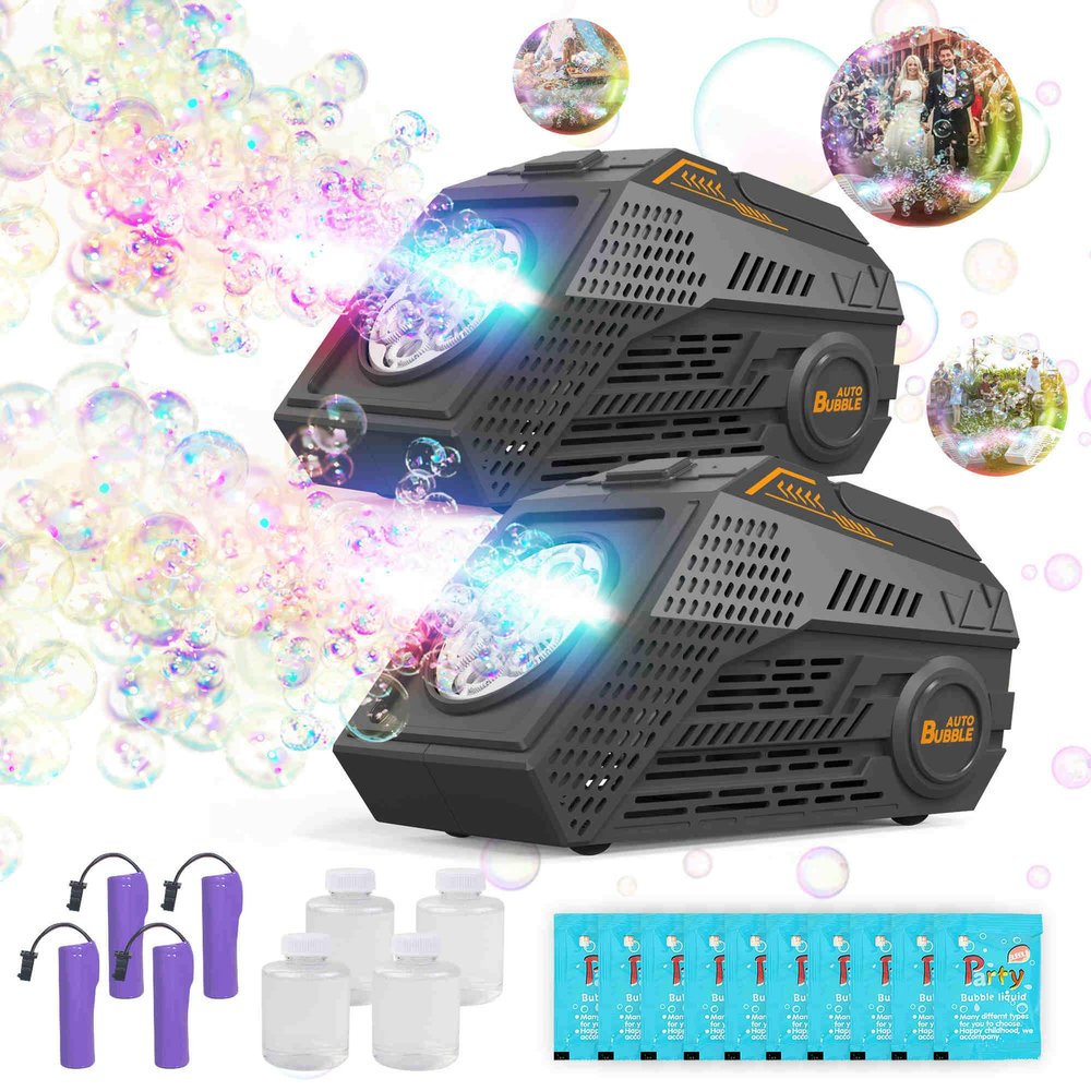 Abincee 2-Pack Bubble Machine,Automatic Bubble Blower with 4 Rechargeable Batteries 20000+ Big Bubbles Per Minute Toys for Kids Summer Outdoor Birthday Wedding Party(Black+Black)