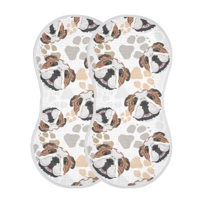 JHKKU Muslin Burp Cloths for Baby Boys and Girls - 2-Pack Ultra Absorbent English Bulldog Muslin Washcloths, Newborn Towel, Milk Spit Up Rags, Burp Cloth Bibs for Unisex, 22 x 11 Inch