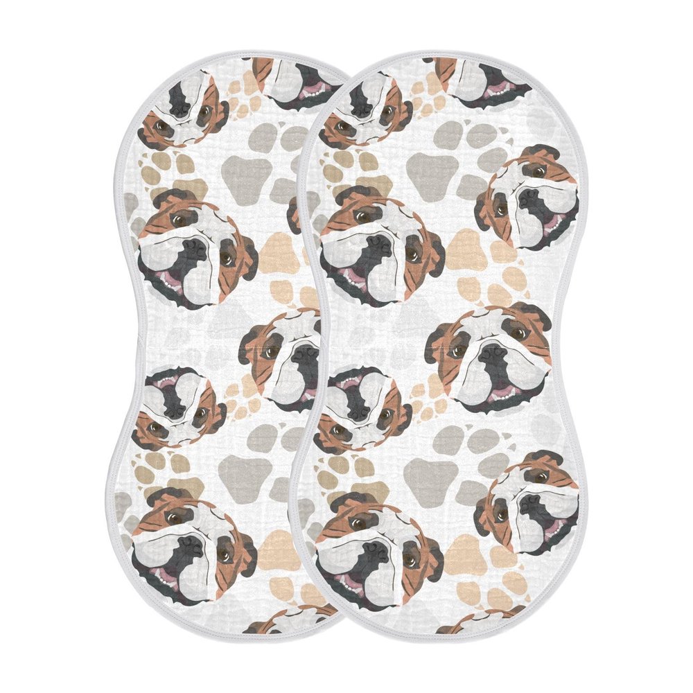 JHKKU Muslin Burp Cloths for Baby Boys and Girls - 2-Pack Ultra Absorbent English Bulldog Muslin Washcloths, Newborn Towel, Milk Spit Up Rags, Burp Cloth Bibs for Unisex, 22 x 11 Inch