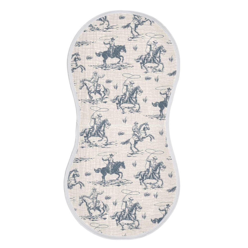 JHKKU Muslin Burp Cloths for Baby Boys and Girls - 1-Pack Ultra Absorbent Western Cowboy Muslin Washcloths, Newborn Towel, Milk Spit Up Rags, Burp Cloth Bib for Unisex, 22 x 11 Inch