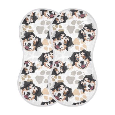 JHKKU Muslin Burp Cloths for Baby Boys and Girls - 2-Pack Ultra Absorbent Australian Shepherd Dog Muslin Washcloths, Newborn Towel, Milk Spit Up Rags, Burp Cloth Bibs for Unisex, 22 x 11 Inch