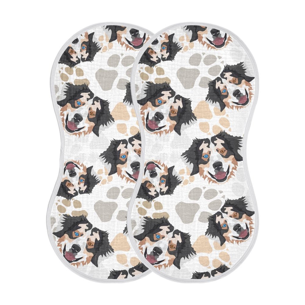 JHKKU Muslin Burp Cloths for Baby Boys and Girls - 2-Pack Ultra Absorbent Australian Shepherd Dog Muslin Washcloths, Newborn Towel, Milk Spit Up Rags, Burp Cloth Bibs for Unisex, 22 x 11 Inch