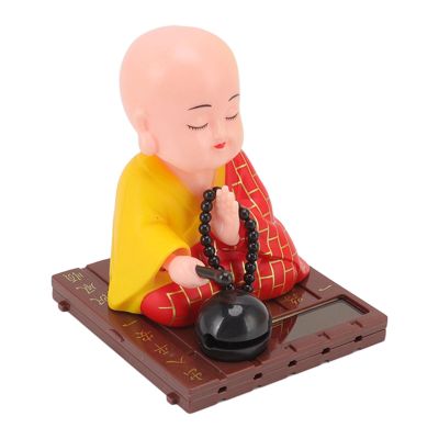 MUNEFE Solar Powered Shaking Head Monk Figurine, Solar Powered Monk Nodding Head Swing Toy, Buddha Monks Statue Car Ornament for Home Office Desk Decor