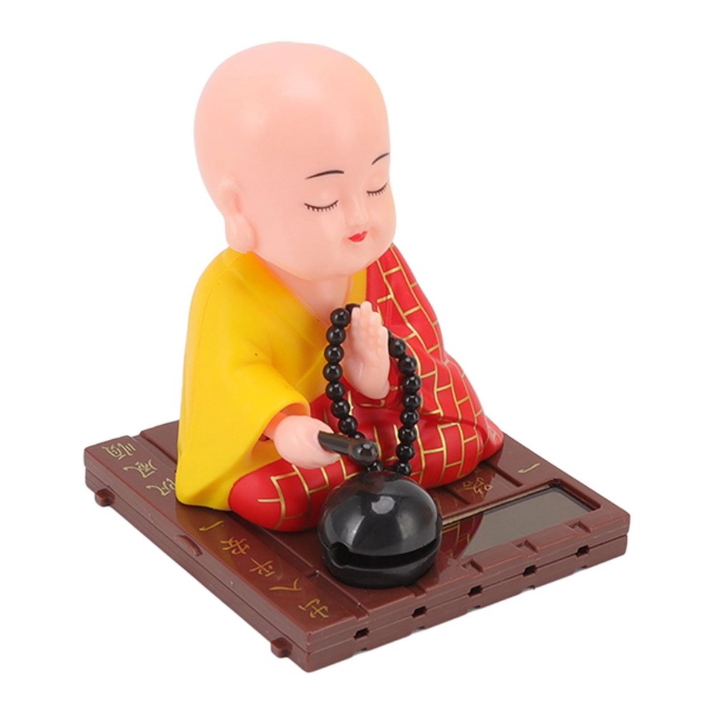 MUNEFE Solar Powered Shaking Head Monk Figurine, Solar Powered Monk Nodding Head Swing Toy, Buddha Monks Statue Car Ornament for Home Office Desk Decor