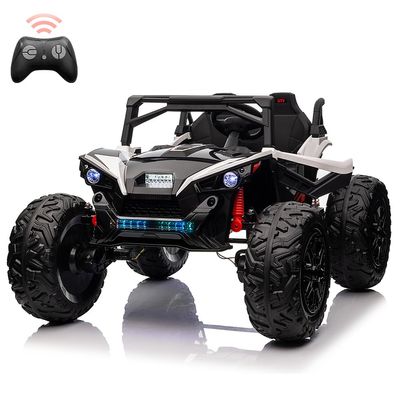 24V 10Ah 2 Seaters Ride on UTV with Remote Control, 17" Extra Large EVA Wheels & 20.5 Wide Seat 4WD Electric Vehicle with Metal Suspension,Music,LED Lights (White)