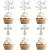24 Pcs God Bless and Baptism Cupcake Toppers Silver Glitter Cross Cupcake Picks for Christian First Communion Baptism Party Cake Decorations Supplies view 1