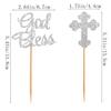 24 Pcs God Bless and Baptism Cupcake Toppers Silver Glitter Cross Cupcake Picks for Christian First Communion Baptism Party Cake Decorations Supplies view 2