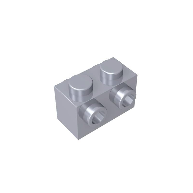 Gobricks 52107 Brick Special 1x2 With Studs On 2 Sides, Flat Silver, 50 pcs