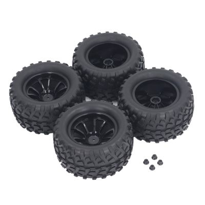12mm Hex 1/10 RC Truck Wheels and Tires for Axial, Hsp, Redcat, Hpi - 4pcs Rubber Tires with Outstanding Grip