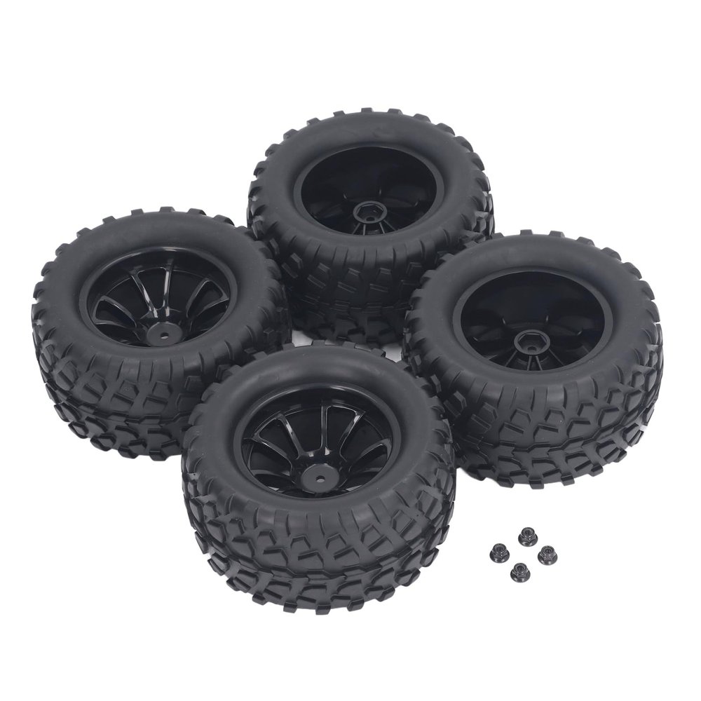 12mm Hex 1/10 RC Truck Wheels and Tires for Axial, Hsp, Redcat, Hpi - 4pcs Rubber Tires with Outstanding Grip