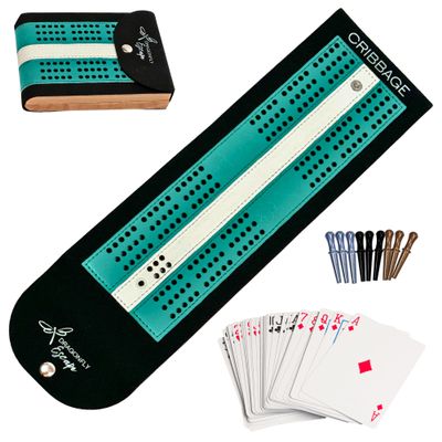 Dragonfly Escape Travel Cribbage Game Board | Lightweight Portable Travel Cribbage Board Set | Folding Travel Games for Adults (Teal & White)