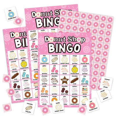 YUEXLL Donut Shop Bingo Cards, Donut Bingo Game, 24 Players, Sweet Treats Party Activities for Family Friends, Bingo Game for Large Group Party