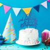 Embhhor Happy Birthday Cake Topper, Western Theme Party Decorations, Wild West Cake Picks for Cowboy Cowgirl, Blue Glitter view 3